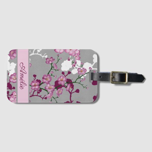 Personalized Pink White Burgundy Cherry Blossoms Luggage Tag
