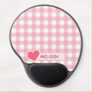 Personalized Pink White Checkered Gel Mouse Pad