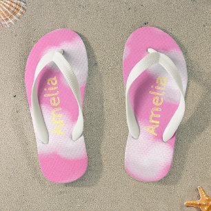 Personalized Pink & White Clouds Kid's Flip Flops