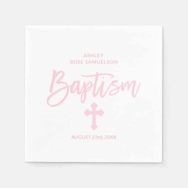 Personalized Pink White Cross GIRL BAPTISM Napkins (Front)