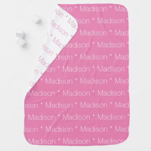 Personalized pink white custom name reversible  baby blanket