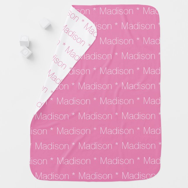 Personalized pink white custom name reversible  baby blanket (In Situ)