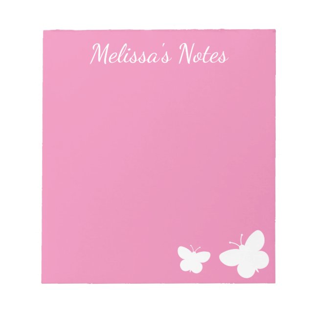 Personalized pink & white cute butterflies custom notepad (Front)