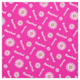 Personalized pink white daisy name pattern fabric