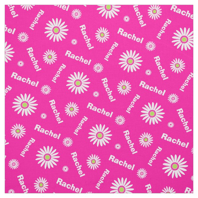 Personalized pink white daisy name pattern fabric (Swatch)