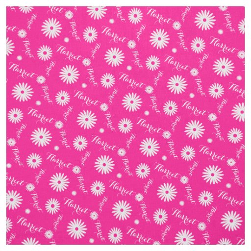 Personalized pink white daisy name pattern fabric