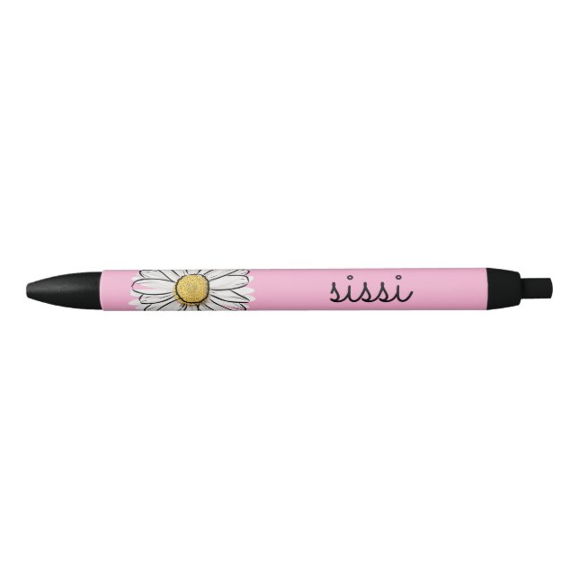 Personalized Pink & White Daisy Pen – Custom Text (Front)