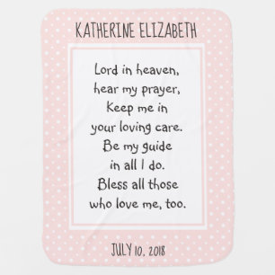 Personalized, Pink/White Dots, w/ Child's Prayer Baby Blanket