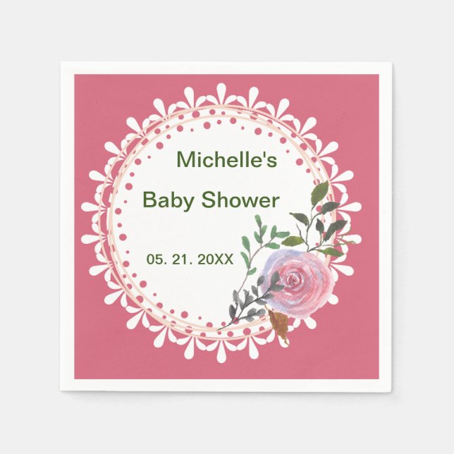 Personalized Pink & White Florals Napkins (Front)