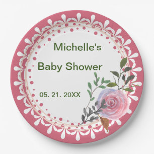 Personalized Pink & White Florals Paper Plates