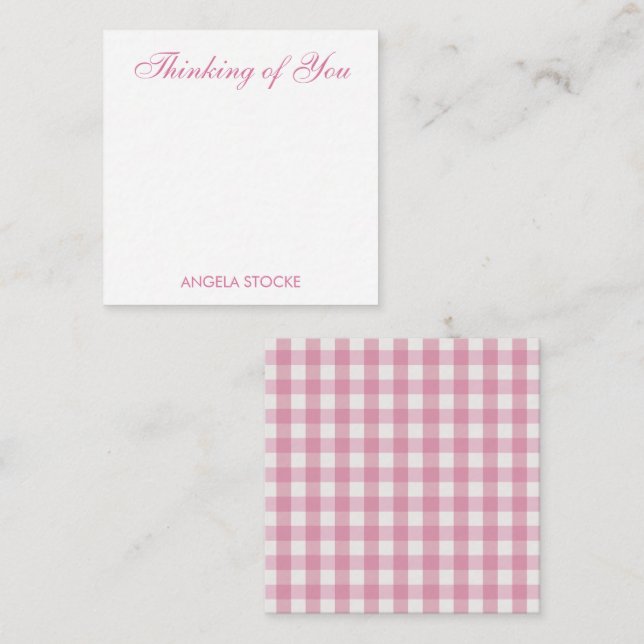 Personalized Pink White Gingham Note Card (Front/Back)