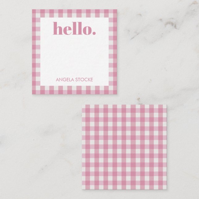 Personalized Pink White Gingham Note Card (Front/Back)