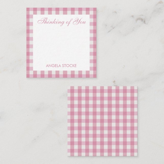 Personalized Pink White Gingham Note Card (Front/Back)