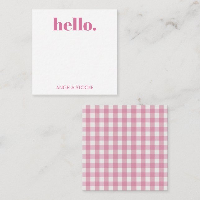 Personalized Pink White Gingham Note Card (Front/Back)