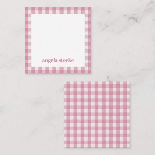 Personalized Pink White Gingham Note Card (Front/Back)