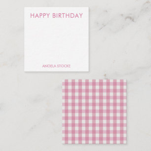 Personalized Pink White Gingham Note Card