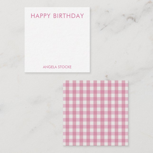Personalized Pink White Gingham Note Card (Front/Back)
