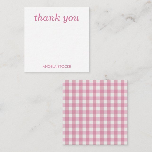 Personalized Pink White Gingham Note Card (Front/Back)