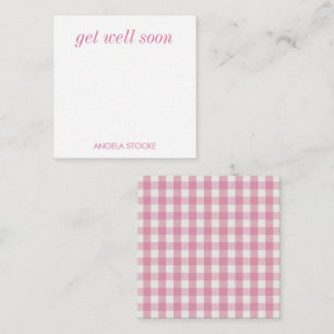 Personalized Pink White Gingham Note Card