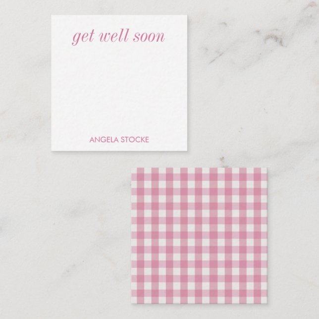Personalized Pink White Gingham Note Card (Front/Back)