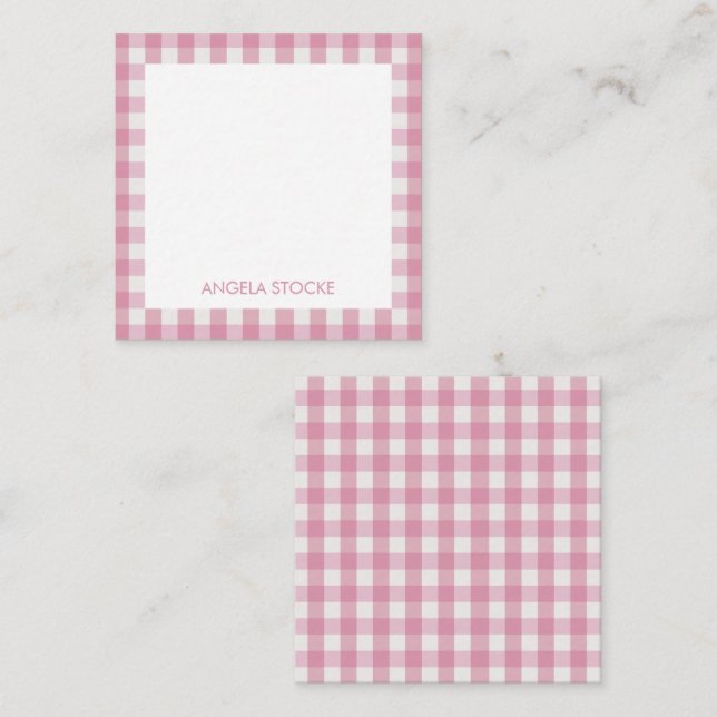 Personalized Pink White Gingham Note Card (Front/Back)