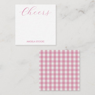 Personalized Pink White Gingham Note Card