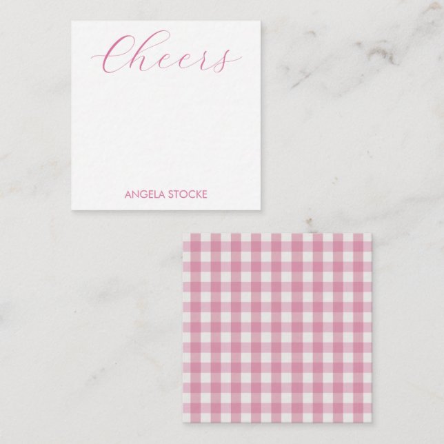 Personalized Pink White Gingham Note Card (Front/Back)