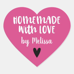 Personalized Pink White Homemade With Love Heart Sticker