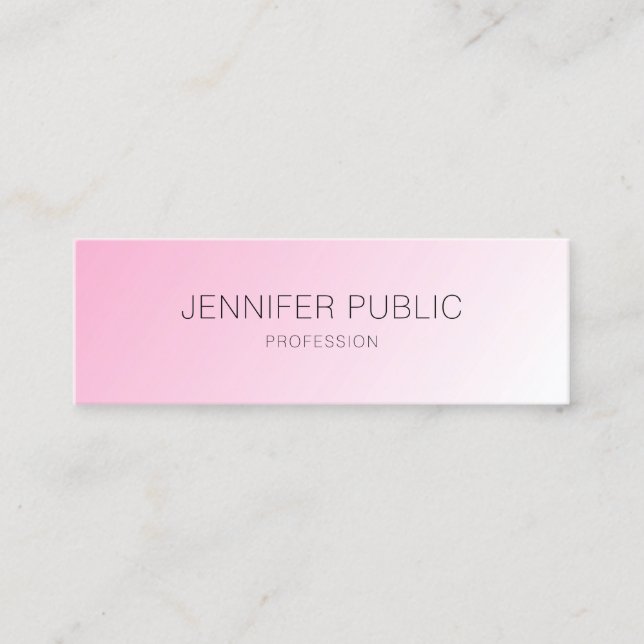 Personalized Pink White Modern Elegant Simple Mini Business Card (Front)