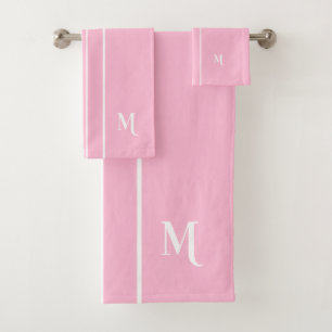 Personalized Pink White Monogrammed Racing Stripes Bath Towel Set