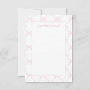 Personalized Pink & White Ribbon, Pink Bow Thank You Card