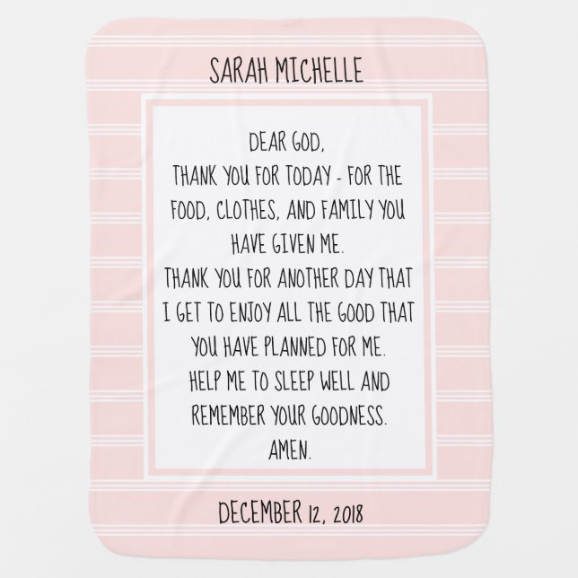 Personalized, Pink/White Stripe, Nighttime Prayer Baby Blanket (Front)