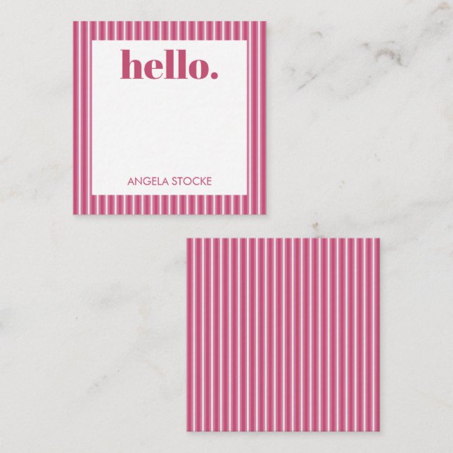 Personalized Pink White Stripe Note Card (Front/Back)