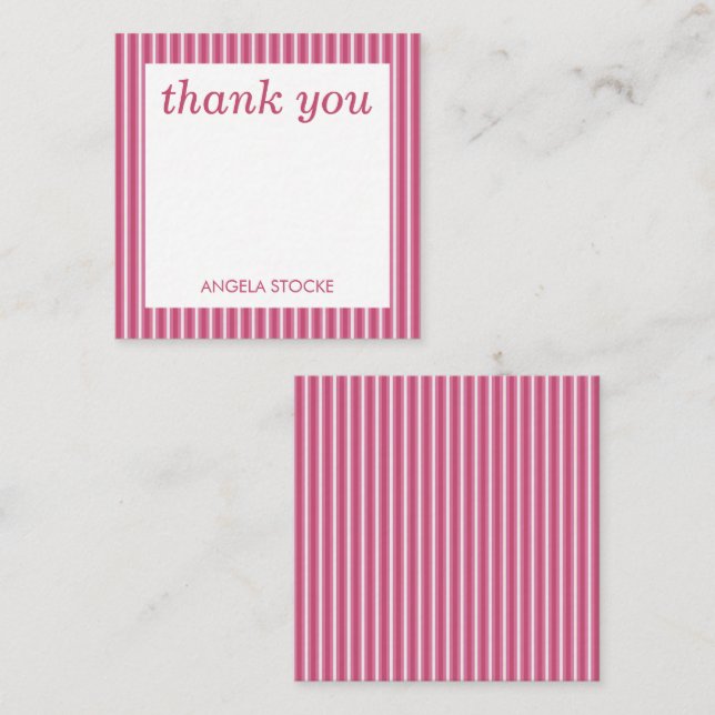 Personalized Pink White Stripe Note Card (Front/Back)