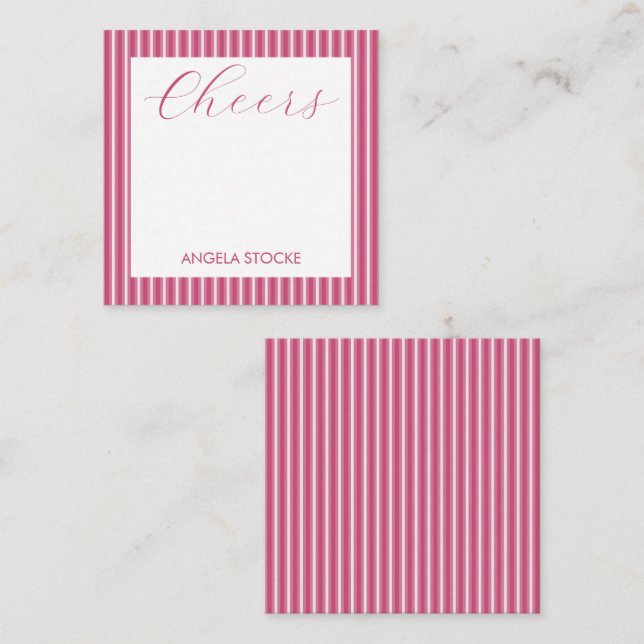Personalized Pink White Stripe Note Card (Front/Back)
