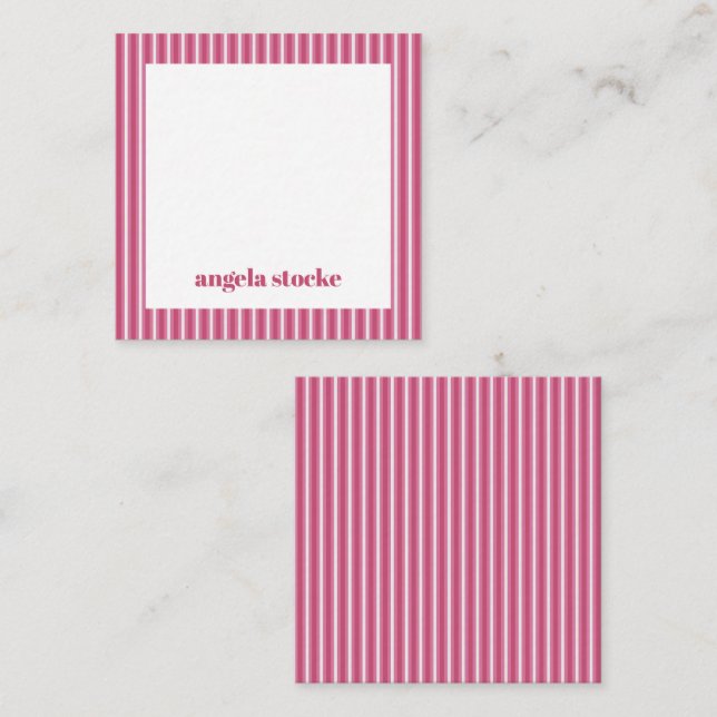 Personalized Pink White Stripe Note Card (Front/Back)