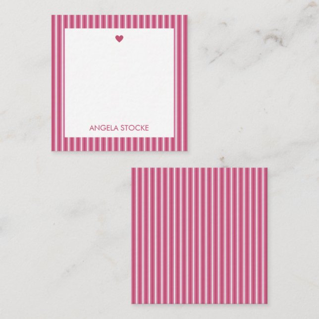 Personalized Pink White Stripe Note Card (Front/Back)