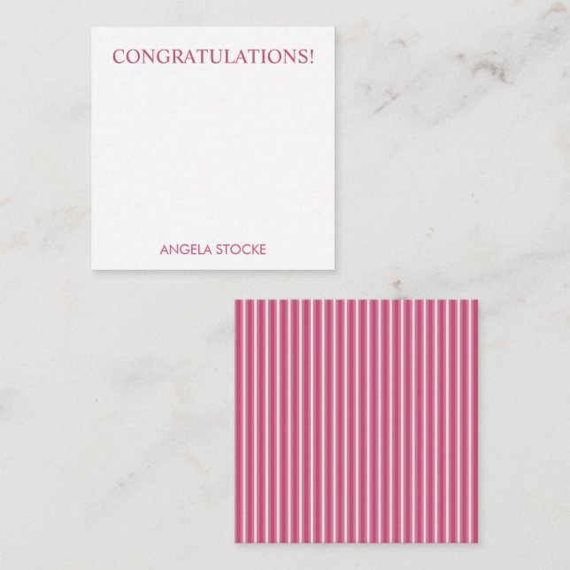 Personalized Pink White Stripe Note Card (Front/Back)