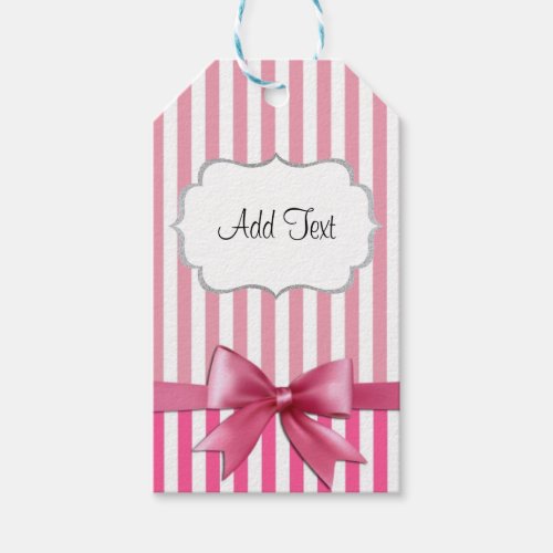 Personalized Pink  White Striped Sticker with Bow Gift Tags