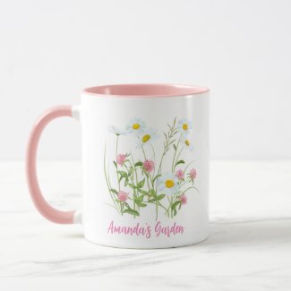 Personalized Pink & White Wildflower Boho Cute Mug