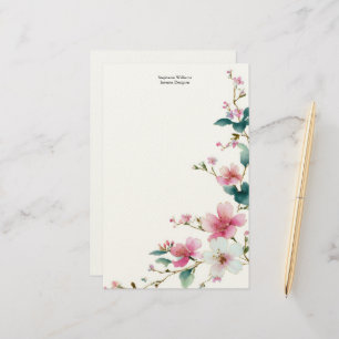 Personalized Pink White Wildflowers Florals Stationery