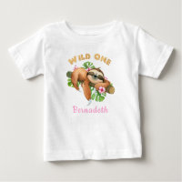 Personalized Pink WILD ONE Sloth 1st Birthday