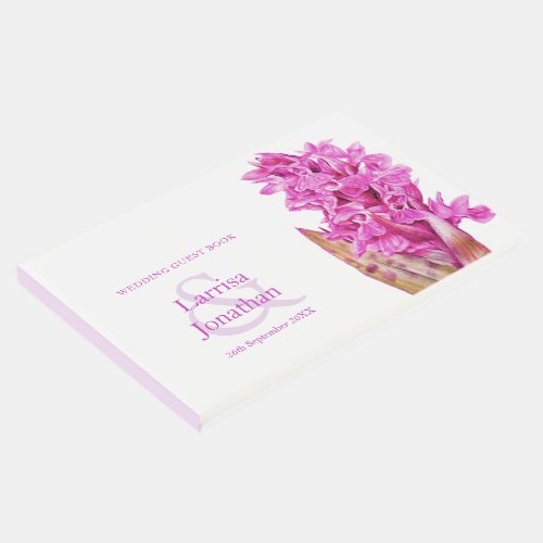 Personalized pink wild orchid art wedding guest book