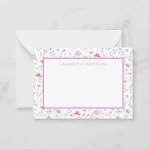 Personalized Pink Wildflower Floral Flat Note Card