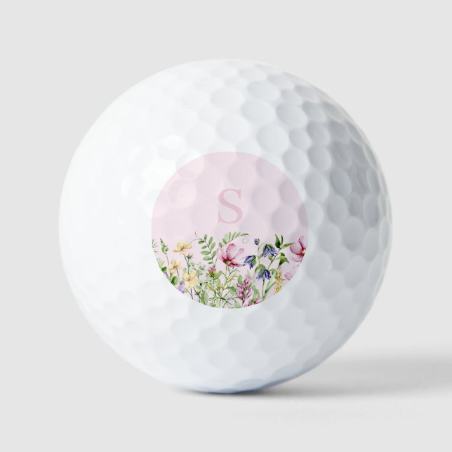 Personalized Pink Wildflower Floral  Golf Balls (Front)