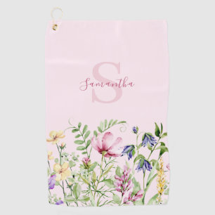 Personalized Pink Wildflower Floral  Golf Towel
