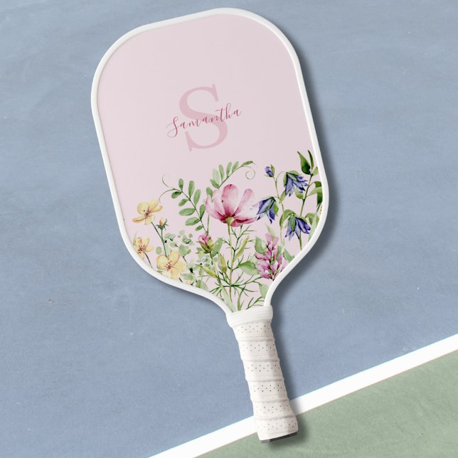 Personalized Pink Wildflower Floral  Pickleball Paddle (Creator Uploaded)