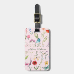 Personalized Pink Wildflower  Luggage Tag