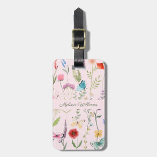 Personalized Pink Wildflower Luggage Tag