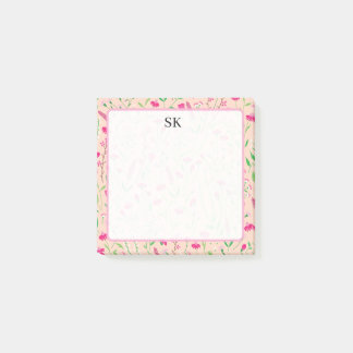 Personalized Pink Wildflower Monogram Post-it Notes